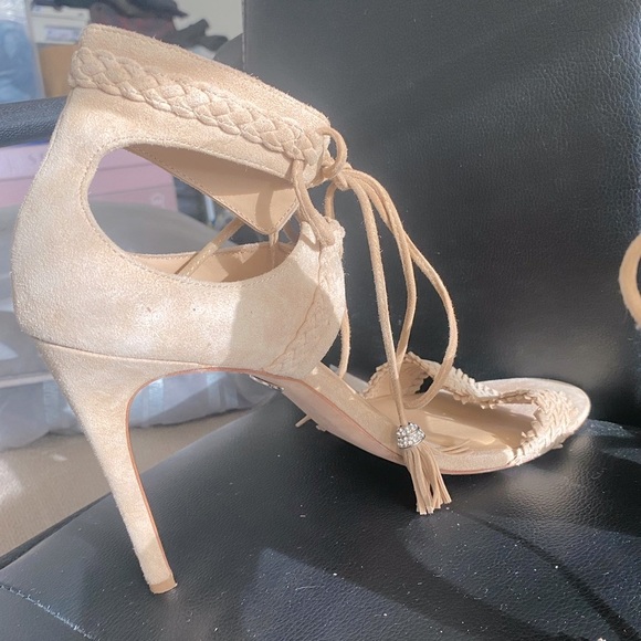 BADGLEY MISCHKA BOMBAY Stiletto Heeled Suede Sandals Nude/Cream Size 10 - Picture 8 of 13